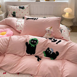 Yeknu Cute Cat  Bedding Set For adults kids Brown pink Lovely Bed Sheet set With Pillowcases Colorful King Queen Full size