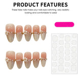 Yeknu  10Pcs Short Oval Head Press On Nails With Pink Gold Powder Pearl Flower Design False Nails For Party Wedding Wearable Fake Nails
