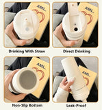 Yeknu  650ml Fashion Stainless Steel 316 Thermal Flask With Straw Leak-Proof Coffee Tea Cold Drink Car Thermal Bottle Travel Tumbler