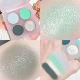 Yeknu  4-Color Eyeshadow Palette Cut Off Eye Makeup Purple Green Eye Shadow Glitter Pearly Colorful Eyeshadow Korean Eye Makeup Palette
