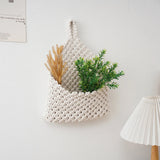 Yeknu  Handmade Macrame Hanging Storage Basket Magazine Flower Organizer Pouch Small Stuff Organization Home Room Cafe Shop Decor