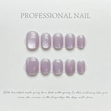 Yeknu 10Pcs Short Handmade White Press On Nails Cat Eyes Pure Ballerina Decoration Wearable False Nails Full Cover Nail Tips Art