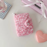 Yeknu  New Girl's Furry Leopard Print Coin Purse,Snap on Card Bag,Key Earphone Storage Bag,Cute Pendant Small Wallet