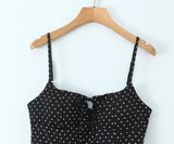 Yeknu  New Fashion Women's Mini Dress Black Polka Dot Lace Bowknot Suspender Dress