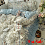 Yeknu  Korean Princess Style Floral Ruffles Bedding Set Skin-friendly Soft Duvet Cover Set Bed Sheet Or Bed Skirt Pillowcases