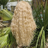 Yeknu  Ash Blonde Long Curly Lace Front Wig for Women Synthetic Middle Part 613 Honey Blonde Loose Deep Curly Flutty Hair Wigs Daily