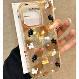 Yeknu  For iPhone 16 Pro Max 15 14 Plus 13 12 11 Case Vortex Pattern Brown Love Heart Cat Phone Case For iPhone XS Max XR X 7 8 Fundas