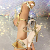 Yeknu  Sexy Diamonds Square Toe Women Sandals Fashion Golden Thin High Heels Buckle Strap Banquet Party Female Shoes