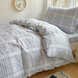 Yeknu  100% Pure Cotton Grid Pattern Bedding Set Skin Friendly Bedsheet Duvet Cover 2 Pillowcases Double Bedclothes for Home Dormitory
