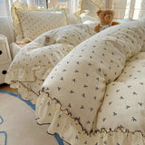 Yeknu  4Pcs Spring Vibrant Flowers 100% Cotton France Princess Style Bedding Set Single Twin Queen Duvet Cover Bed Sheet Pillowcases