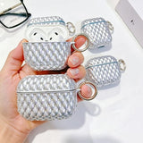 Yeknu  Portable shiny rhinestone earphone case protective cover, silver quilted protective cover with keychain
