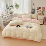 Yeknu  Waffle Washed Cotton Four Piece Set, Non All Cotton Bedding, Pure Cotton Bedding, Student Dormitory Bed Sheets Duvet Cover Set