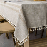 Yeknu  Irregular Solid Decorative Linen Tablecloth With Tassel Dustproof Thicken Rectangular Wedding Dining Table Cover Tea Table Cloth