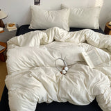 Yeknu  Bed Four-Piece Set High Gram Weight Cationic Jacquard Solid Color Quilt Cover Student Dormitory Bed Sheet Three-Piece Set
