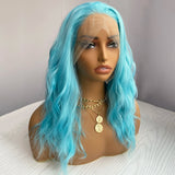 Yeknu   Blue Short Wigs for Women Heat Resistant Short Wave Lace Front Wig Heat Resistant Synthetic Hair Daily Use Cosplay