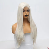 Yeknu  Long Platinum Blonde Natural Wavy Synthetic Hair Free Part Layered White Blonde Curly Heat Resistant Fiber Wigs for Women Daily