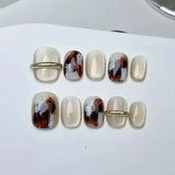 Yeknu  10pcs Short Square Press on Nails Amber Cat Eye False Nails Leopard Print Nail Sweet Cool Girls Fake Nails Versatile Simple Nail