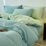 Yeknu  Premium 100% Washed Cotton Yarn-Dyed 4-Piece Duvet Set (1 Duvet Cover + 2 Pillowcases + 1 sheet), Ultra-Soft Bedding Set
