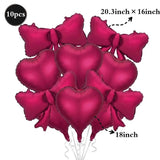 Yeknu  Red Heart Balloon Burgundy Bow Foil Balloon 18-inch Metallic Red Heart Balloon For Birthday Engagements Wedding Valentine's Day