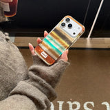 Yeknu  Color Blocking Green Brown Stripe Phone Case For iPhone 17 air 16 Pro Max Cases 15 14 Promax 13 Vintage Soft Back Cover funda