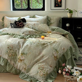 Yeknu Nordic Bedding Sets 100% Cotton Floral Flat Bed Sheet Set 2 Pillowcases Skin-Friendly Queen King Double Size Bed Linen Set
