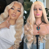 Yeknu  Strawberry Blonde Loose Body Wave Wig Synthetic Hair Free Part Honey Blonde Long Wavy 13X4 Lace Front Wigs for Women Fashion