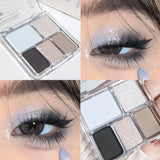 Yeknu  Korean 5 in 1 Eyeshadow Blush Palette Pearlescent Matte Smoky Black White Cement Grey Travel Friendly