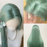 Yeknu  Mint Green Lace Front Wig for Women 26 Inch 13*4 Long Straight Lace Wigs Heat-resistant Synthetic Lace Wigs Natural for Cosplay