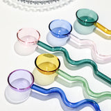 Yeknu  Colored Glass Spoon Creative Wave Handle Milk Dessert Spoon Long Handle Coffee Stirrer GIfts Box Set