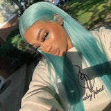 Yeknu  Green Wig Natural Straight Lace Synthetic Lace Front Wig Glueless Wigs Ready to Wear Long Green Wig Lace Wigs for Women Cosplay