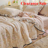 Yeknu  New Kapok wrinkled double-layer yarn ruffle leaf edge summer quilt four-piece set washing machine washing air conditioner quilt