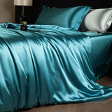 Yeknu  Luxury Mulberry Silk Duvet Cover Set High End Satin Solid Color Quilt Cover and Pillowcases Soft Silky King Size Comforter Cover