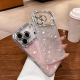 Yeknu  Holographic Heart Silicone Phone Case For iPhone 17 ProMax 17 15 16 13 14 12 Air 11 Case Funda Sparkling Rhinestone Camera Frame
