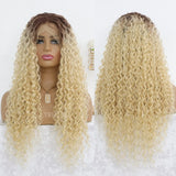 Yeknu  613 Bleach Blonde Deep Curly Lace Front Wig Synthetic Hair Glueless Long Curly Blonde 13x4 Lace Front Wigs Pre Plucked