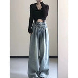 Yeknu  Vintage American High Waist Wide Leg Jeans for Women Pear Shape Slimming Straight Loose Drapey Ankle-Length Pants Long Trousers