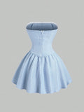 Yeknu  Sweetra Women's Cute Off-Shoulder Bow-Tie A-Line Mini Dress, Sweet & Pure, Suitable For Birthday Party, Royal Blue