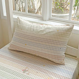 Yeknu  100% Pure Cotton Grid Pattern Bedding Set Skin Friendly Bedsheet Duvet Cover 2 Pillowcases Double Bedclothes for Home Dormitory
