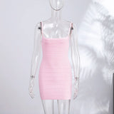 Yeknu  Sexy Slim Solid Sling Dress Women Short Striped Hip Package Sleeveless Backless Dresses Female Summer Autumn Lady Robe New