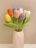 Yeknu  Tulip Artificial Flowers Handmade Crocheted Bouquet Eternal Flowers Birthday Gift for Girlfriend Living Room Decor Faux Fur F...