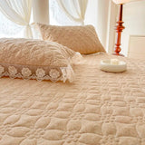 Yeknu  Shabby Chic Pink Lace Floral Bedskirt Quilted Princess Ruffle Girls Bedskirt Set with Pillowcases for Queen King size Bed