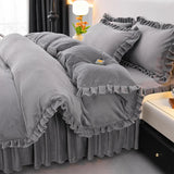 Yeknu  Winter Warm Coral Fleece Down Duvet Cover Lotus Leaf Edge Couple Quilt Cover Luxury Double Bed Bedding King Size 220x240