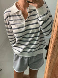 Yeknu  Autumn Pullover Knitted T-Shirts Women Striped Print Fashion Casual Loose Ladies Blouses Korean Style Woman Sweaters Tops