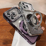 Yeknu  Glitter Magsafe Bracket Case for iPhone 17 16 15 11 12 14 13 Pro Max Plating Soft Bling Diamond Luxury Cover for iPhone 17 Air