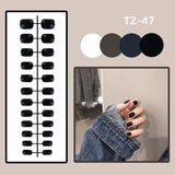 Yeknu 24Pcs Mid-length French Pink Square Head Press on False Nails Flash Drill Wearable Finished Manicure Full Cover Nail Tips