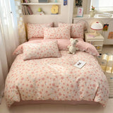 Yeknu 100% Cotton 4-Piece Duvet Cover Set (1 Duvet Cover 2 Pillowcases 1 sheet), Minimalist Cartoon Design, Ultra-Soft Bedding Set