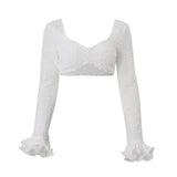 Yeknu  Women's Sexy Mini Skirt Two-piece Set Strappy Cardigan Top Ruffle Layered Mini Skirt White