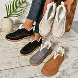 Yeknu  Winter Outdoor Cotton Shoes For Women Cozy Faux Plush Slippers For Home Classic Closed Warm Anti-skid Rubber Sole Women Loafers