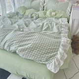 Yeknu Korean Princess Style Lattice Double Layer Lace Bedding