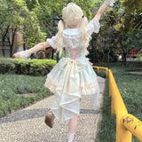 Japanese Kawaii Lolita Fairy Princess Dress Sweet Color Contrast Birthday Party Dresses Harajuku Lace Bow Patchwork Cute Outfit