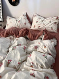 Yeknu Korean Style Ins Retro Fresh Floral Washed Cotton Bed Four Piece Duvet Set, Student Dormitory Bed Sheet Three Piece Set